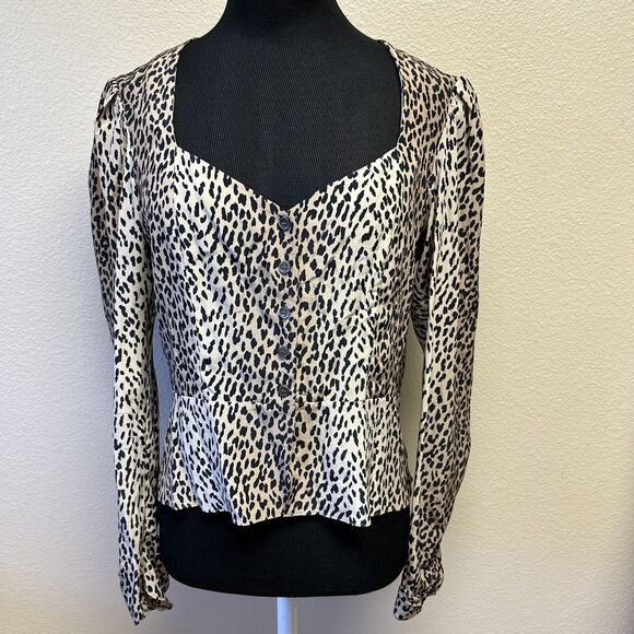 FRAME Tops - Frame Women's Size Small Silk Leopard Animal Print Blouse puff sleeve